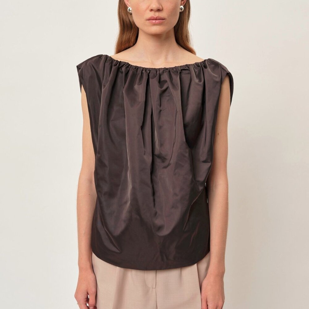 Herskind Martina Steel Satin Gathered Sleeveless Top